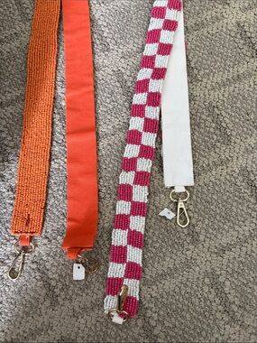 Beaded Checkerboard and Solid Strap Set - Pink, White, Orange